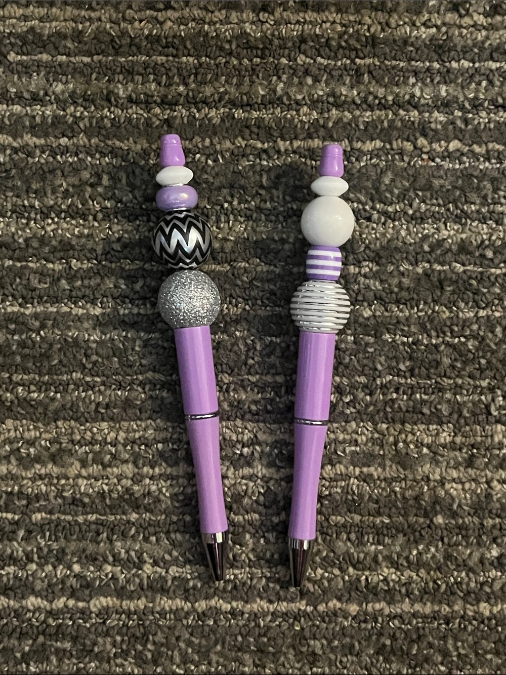 Hand-Beaded Purple ballpoint pens with accents of silver and black 07